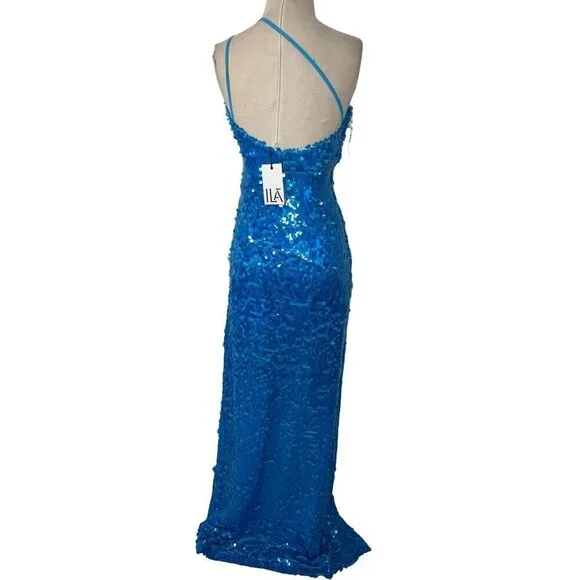 ILA Adria Sequin Dress in Blue 38 New Womens Long Formal Maxi Gown
